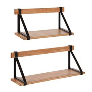 kate and laurel willmann farmhouse wall shelf, set of 2, rustic brown wood and metal, modern wall decor for storage and display