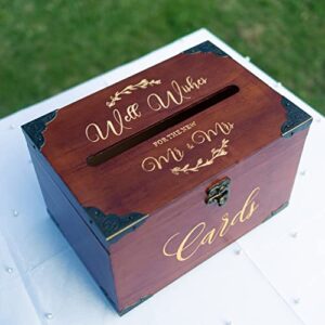 Joy Ceremony Decorative Wedding Card Box, Rustic Wooden Envelope Boxes with Slot, Wishing Well for Wedding Reception, gift box wedding Card Holder for Advice and Wishes for the Mr and Mrs