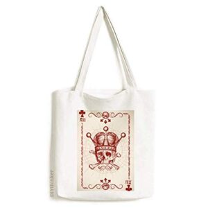 clubs red crown skeleton poker card pattern tote canvas bag shopping satchel casual handbag