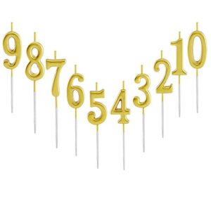 10 pieces birthday candles cake numeral candles number 0-9 glitter cake topper decoration for party, wedding, bottle service, night club,kids ,adults (gold)