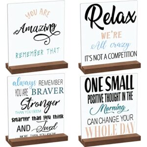 4 pieces inspirational quotes desk decor wood block plaque positive wooden table signs decorative wood table sign centerpiece for women desk office decor party table accessories (classic style)