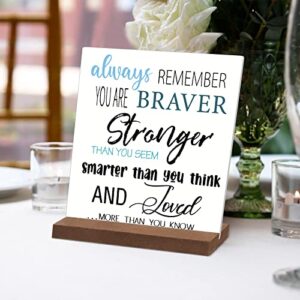 4 Pieces Inspirational Quotes Desk Decor Wood Block Plaque Positive Wooden Table Signs Decorative Wood Table Sign Centerpiece for Women Desk Office Decor Party Table Accessories (Classic Style)