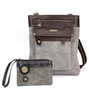 Chala GEMINI Crossbody Faux Leather Gift Messenger Bag with Double Zip Wallet (Light Grey Handbag Only + Wallet Set)