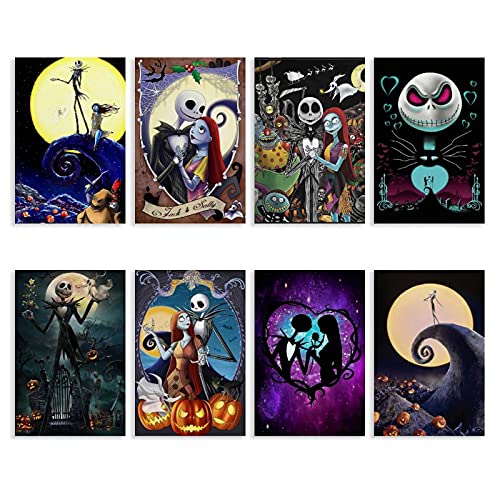 IGBSGFN Jack Skull Wall Art Nightmare Before Christmas Wall Art for Living Room Bedroom 11.5 x16.5in 8PCS