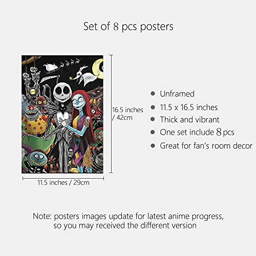 IGBSGFN Jack Skull Wall Art Nightmare Before Christmas Wall Art for Living Room Bedroom 11.5 x16.5in 8PCS