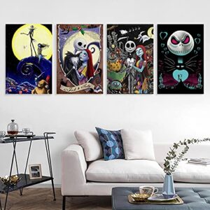 IGBSGFN Jack Skull Wall Art Nightmare Before Christmas Wall Art for Living Room Bedroom 11.5 x16.5in 8PCS