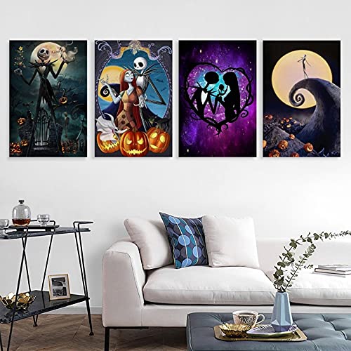 IGBSGFN Jack Skull Wall Art Nightmare Before Christmas Wall Art for Living Room Bedroom 11.5 x16.5in 8PCS