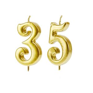 mart 35th birthday candles,gold number 35 cake topper for birthday decorations