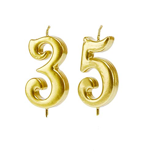 Mart 35th Birthday Candles,Gold Number 35 Cake Topper for Birthday Decorations