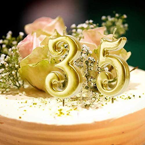 Mart 35th Birthday Candles,Gold Number 35 Cake Topper for Birthday Decorations