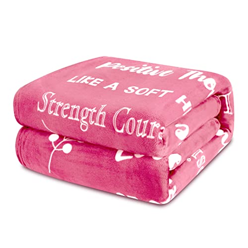 MACEVIA Breast Cancer Gifts for Women Fleece Healing Thoughts Blanket Super Soft & Warm Get Well Breast Cancer Blanket Sympathy Gift with Inspirational Positive Energy (50"x60", Pink)