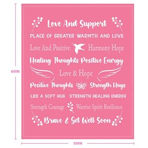 MACEVIA Breast Cancer Gifts for Women Fleece Healing Thoughts Blanket Super Soft & Warm Get Well Breast Cancer Blanket Sympathy Gift with Inspirational Positive Energy (50"x60", Pink)