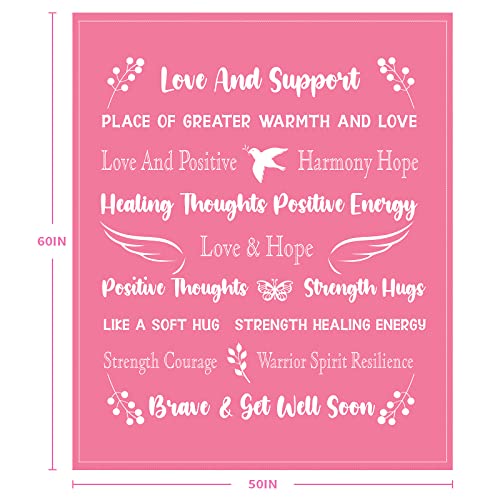 MACEVIA Breast Cancer Gifts for Women Fleece Healing Thoughts Blanket Super Soft & Warm Get Well Breast Cancer Blanket Sympathy Gift with Inspirational Positive Energy (50"x60", Pink)