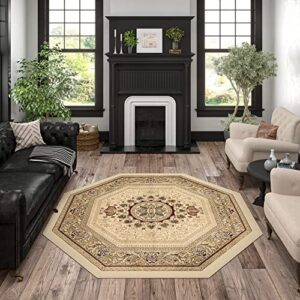 jayden ivory 6ft octagon area rug – indoor area rugs for living room – dining room rug – bedroom rug – kitchen rug – indoor entryway rug traditional carpet – alfombras para salas