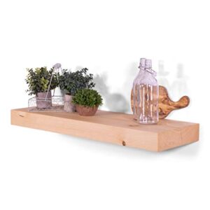 DAKODA LOVE Floating Shelves | Chunky White Pine | Eased Edge | Premium Craftsman Quality | 3 Inch Thick | Easy Hidden Bracket Wall Mount | 200 Pound Weight Capacity (Natural, 36" L x 11.5" D)
