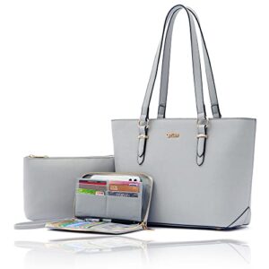 purses and wallets set for women work tote handbags shoulder bag top handle totes purse with matching wallet grey