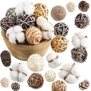 25 pcs decorative balls for bowls vase filler balls assorted decorative spherical natural woven rattan wicker balls spheres orbs filler for valentine’s party decor(minimalist style,mixed sizes)