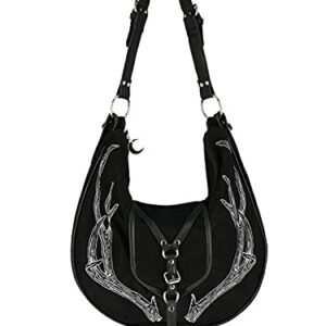 Restyle Deer Animal Antlers Gothic Punk Witch Black Hobo Crossbody Bag Purse