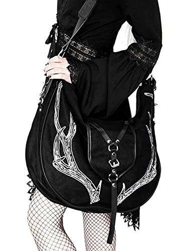 Restyle Deer Animal Antlers Gothic Punk Witch Black Hobo Crossbody Bag Purse