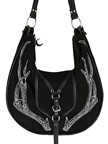 Restyle Deer Animal Antlers Gothic Punk Witch Black Hobo Crossbody Bag Purse