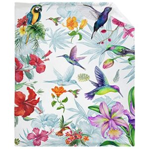 flowers cute birds blanket cozy soft lightweight flannel throw blanket for bed sofa travel all season pets 40″x30″