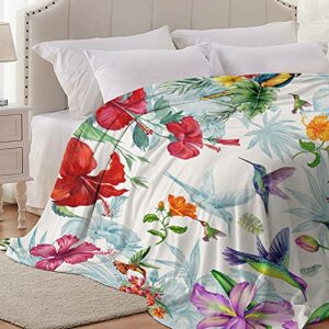 Flowers Cute Birds Blanket Cozy Soft Lightweight Flannel Throw Blanket for Bed Sofa Travel All Season Pets 40"x30"
