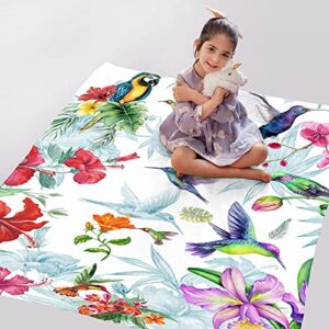 Flowers Cute Birds Blanket Cozy Soft Lightweight Flannel Throw Blanket for Bed Sofa Travel All Season Pets 40"x30"