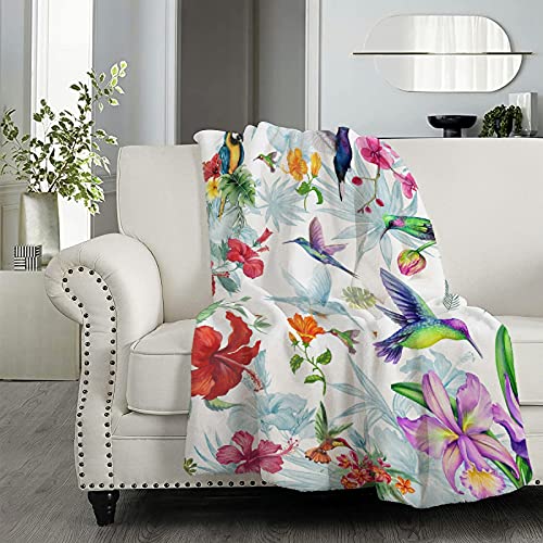 Flowers Cute Birds Blanket Cozy Soft Lightweight Flannel Throw Blanket for Bed Sofa Travel All Season Pets 40"x30"