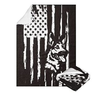 USA Flag Themed German Shepherd Dog Blanket Soft Cozy Throw Blankets Lightweight Flannel Blankets for Couch Bed Living Room for Adults and Kids Gifts All Season 50"X40"