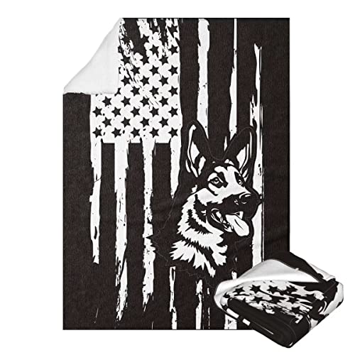 USA Flag Themed German Shepherd Dog Blanket Soft Cozy Throw Blankets Lightweight Flannel Blankets for Couch Bed Living Room for Adults and Kids Gifts All Season 50"X40"