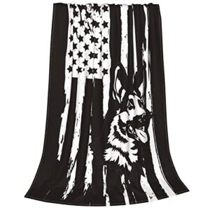 USA Flag Themed German Shepherd Dog Blanket Soft Cozy Throw Blankets Lightweight Flannel Blankets for Couch Bed Living Room for Adults and Kids Gifts All Season 50"X40"