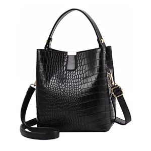 labanca women retro alligator bucket bags crocodile pattern designer shoulder bag ladies pu purse crossbody wallet bag, black