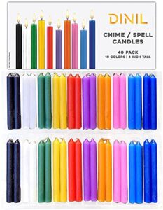 dinil – spell candles (40 candles) – 4″ x 1/2″ premium mini taper candles for rituals, birthdays, altar, spells, chime candles
