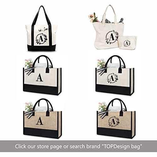 TOPDesign Initial Canvas Tote Bag, Personalized Present Bag, Suitable for Wedding, Birthday, Beach, Holiday, is a Great Gift for Women, Mom, Teachers, Friends, Bridesmaids (Letter A)