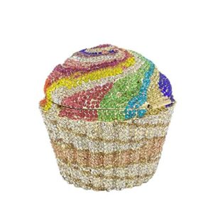 Cupcake Crystal Clutch Evening Clutches Bags Wedding Party Bridal Diamond Minaudiere Handbag Purse (Rainbow,)