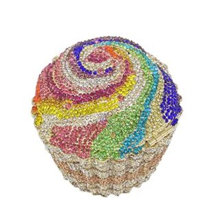 Cupcake Crystal Clutch Evening Clutches Bags Wedding Party Bridal Diamond Minaudiere Handbag Purse (Rainbow,)