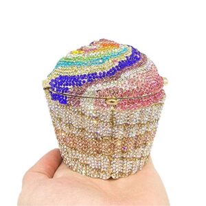 Cupcake Crystal Clutch Evening Clutches Bags Wedding Party Bridal Diamond Minaudiere Handbag Purse (Rainbow,)