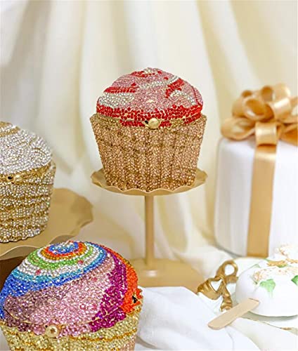 Cupcake Crystal Clutch Evening Clutches Bags Wedding Party Bridal Diamond Minaudiere Handbag Purse (Rainbow,)