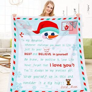 pamaid air mail blanket, personalized sherpa fleece blanket to my daughter letter printed quilts, throw blanket positive energy caring gift from mom and dad (snowman)