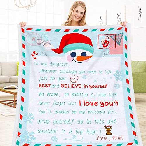 PAMAID Air Mail Blanket, Personalized Sherpa Fleece Blanket to My Daughter Letter Printed Quilts, Throw Blanket Positive Energy Caring Gift from Mom and Dad (Snowman)