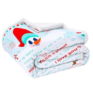 PAMAID Air Mail Blanket, Personalized Sherpa Fleece Blanket to My Daughter Letter Printed Quilts, Throw Blanket Positive Energy Caring Gift from Mom and Dad (Snowman)