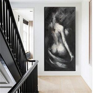 Awoeorsty Large Modern Abstract Nude Print Oil Painting on Canvas Black White Gray Naked Wall Art Sexy Girl Woman Canvas Pictures Home Decor (60x120cm)