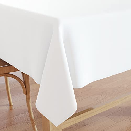 Encasa Homes Solid Color Cotton Canvas Tablecloth - for Family Dinners, Festivals, Indoor & Outdoor Parties and Everyday Use, 100% Cotton, Rectangular, Washable (57"x72", 6 feet, White)