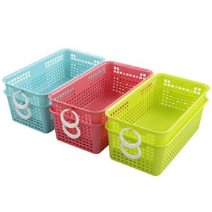 tstorage colorful small plastic storage baskets, desktop storage basket, 6 packs