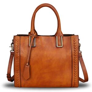 genuine leather satchel handbag for women vintage handmade shoulder bag cowhide tote purse (brown)