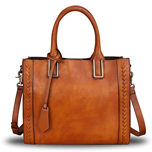 Genuine Leather Satchel Handbag for Women Vintage Handmade Shoulder Bag Cowhide Tote Purse (Brown)