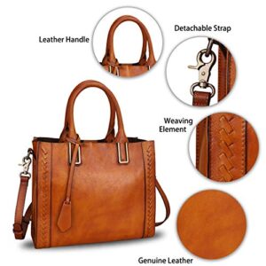 Genuine Leather Satchel Handbag for Women Vintage Handmade Shoulder Bag Cowhide Tote Purse (Brown)
