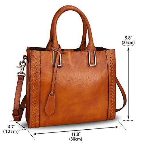 Genuine Leather Satchel Handbag for Women Vintage Handmade Shoulder Bag Cowhide Tote Purse (Brown)