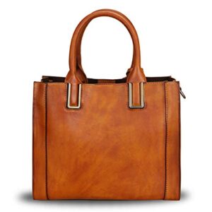 Genuine Leather Satchel Handbag for Women Vintage Handmade Shoulder Bag Cowhide Tote Purse (Brown)