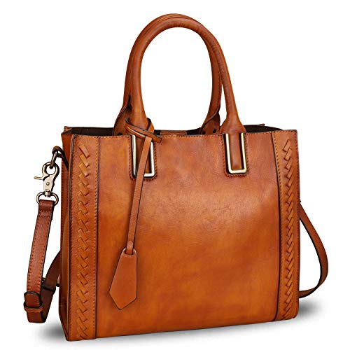 Genuine Leather Satchel Handbag for Women Vintage Handmade Shoulder Bag Cowhide Tote Purse (Brown)